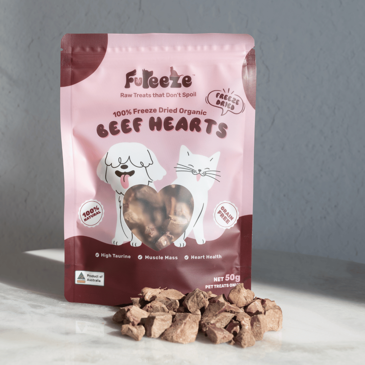 Freeze Dried Organic Beef Hearts 50g