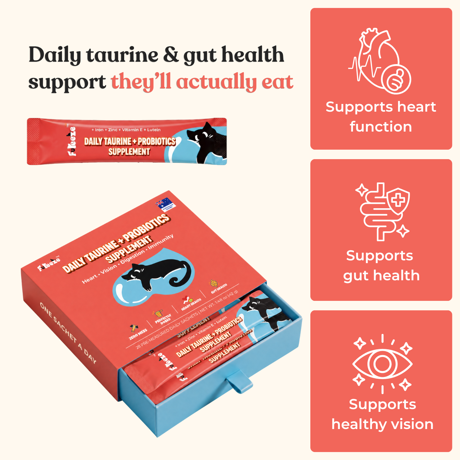 No Clump. No Mess. — Fureeze® Daily Taurine and Probiotics Supplement