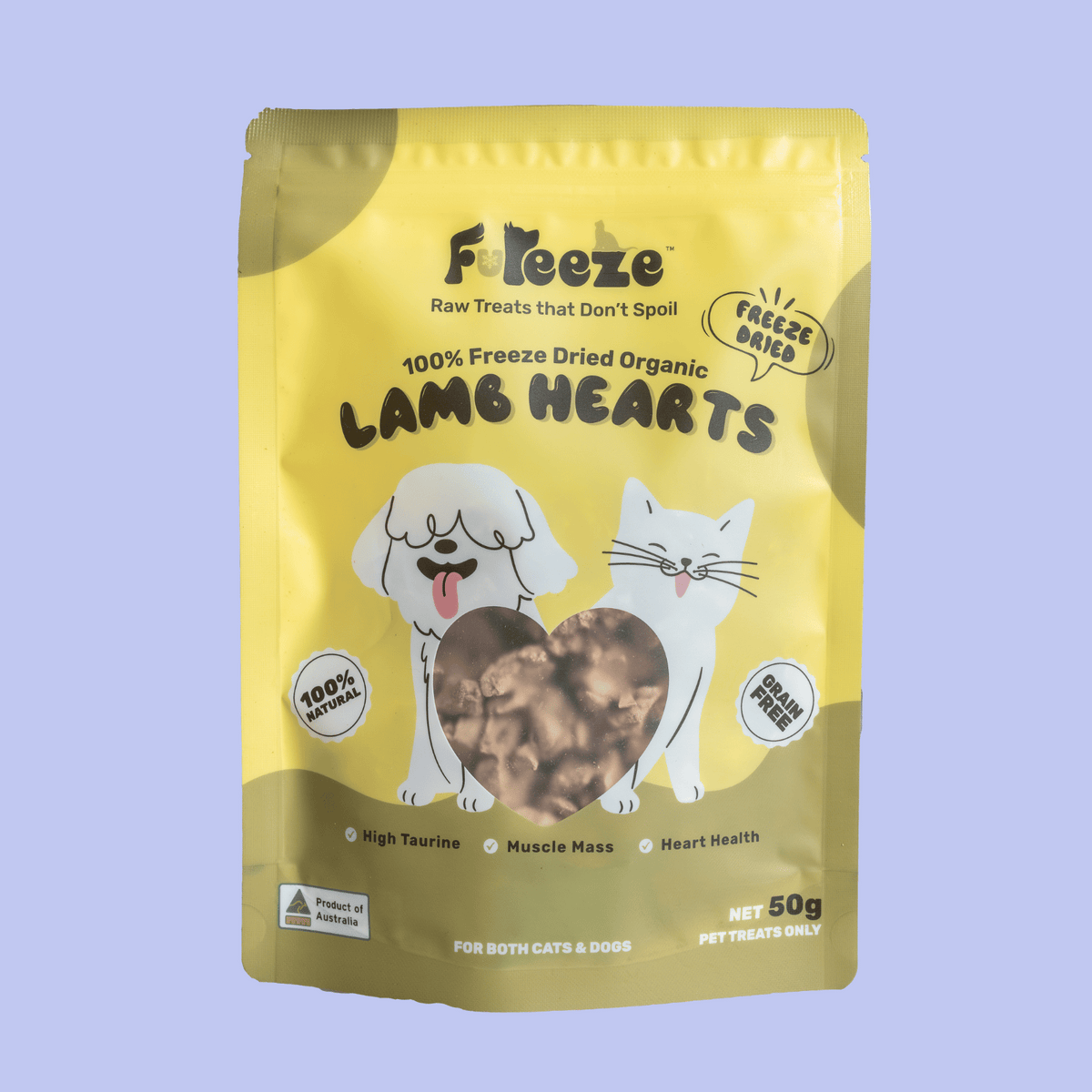 Freeze Dried Organic Lamb Hearts 50g