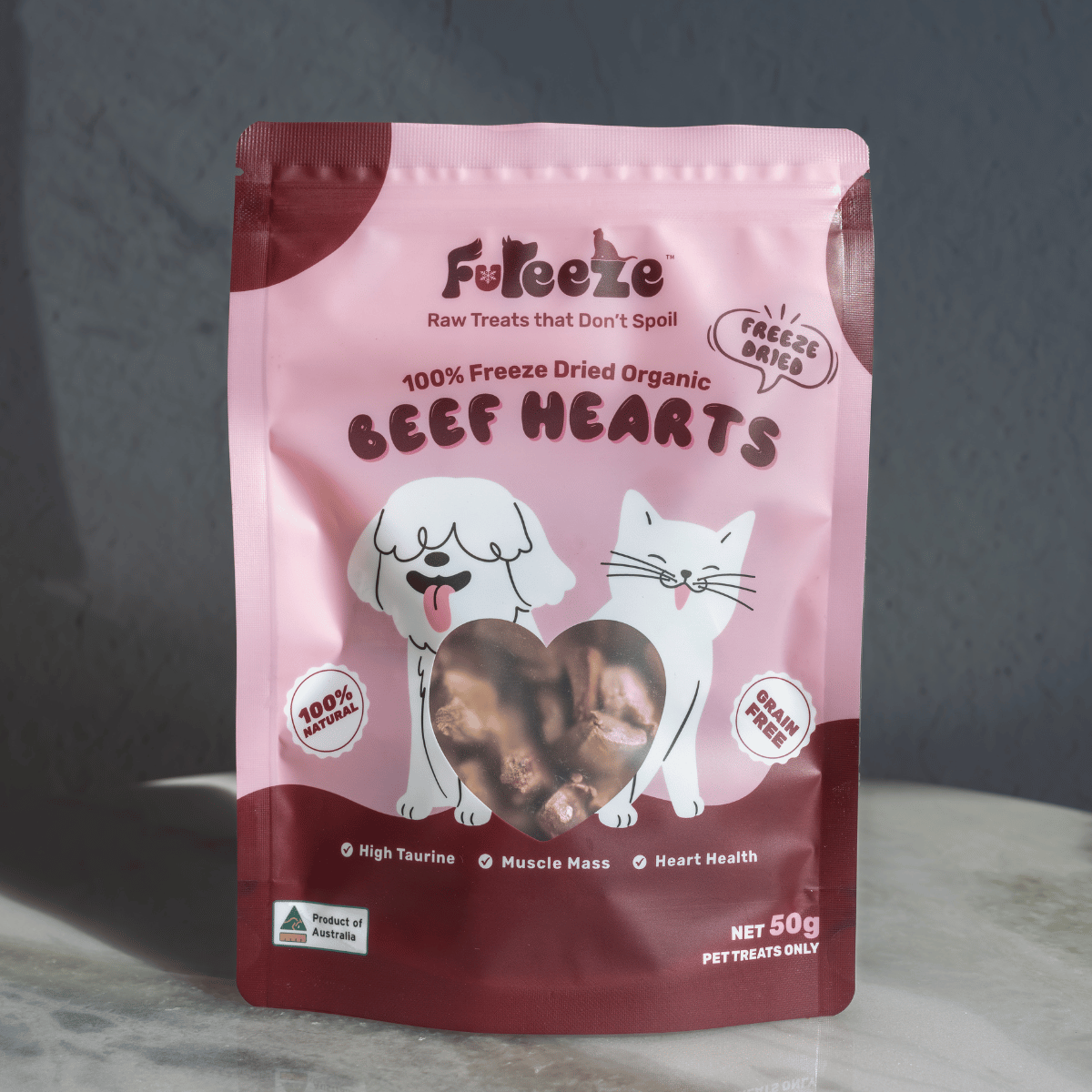 Freeze Dried Organic Beef Hearts 50g